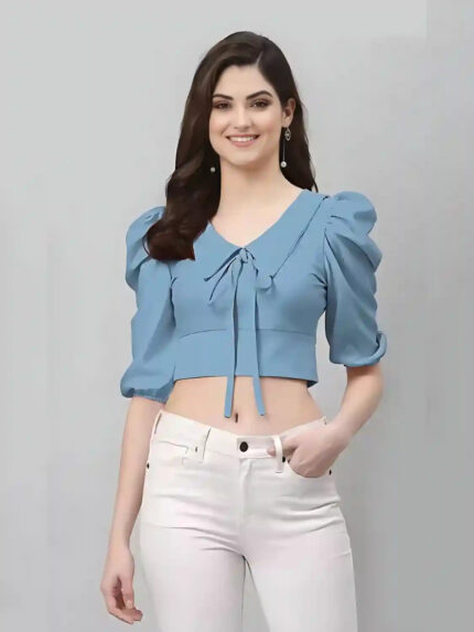 Zelzis women's light blue trendy short polyester crop top
