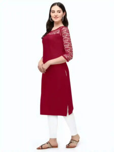 Zelzis women's maroon round neck kurti