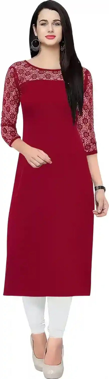 Zelzis women's maroon round neck kurtis