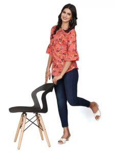 Zelzis women’s orange crepe tunic for casual and party wear