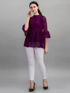 Zelzis women's purple top with solid net and crepe lining