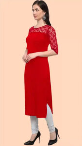 Zelzis women's red calf length kurti