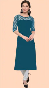 Zelzis women's solid teal crepe kurti