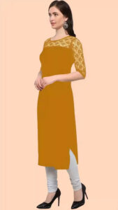 Zelzis women's yellow round neck kurti for daily use