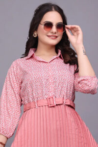 Elegant pink crepe ankle-length party dress for special occasions