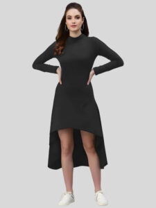Black high low polyester western bodycon dress by ZELZIS