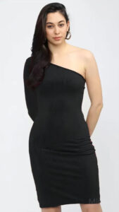 Black one shoulder black bodycon dress by ZELZIS