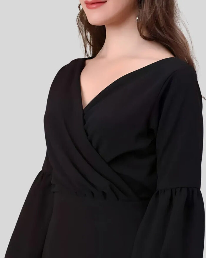 Black V-neck party wear polyester bodycon dress for women