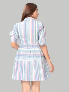 Blue stripe fit & flare dress made from comfortable cotton fabric