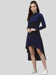 Blue high low polyester western bodycon dress for women