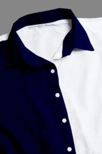 Blue cotton round collar neck casual and party dress with colourblock design
