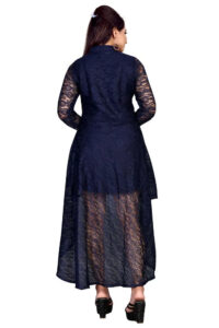 Blue super flower net high low casual dress with inner