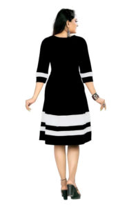 Body-shaping black solid fit & flare crepe dress with knee-length by ZELZIS