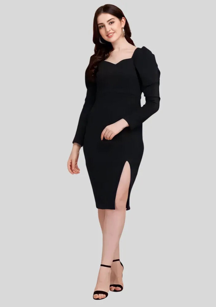Black sweetheart neck polyester bodycon dress ideal for women by ZELZIS