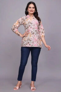 brown floral cotton tunic top for women perfect for casual wear