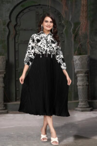 ZELZIS black & white floral crepe dress for casual and party occasions