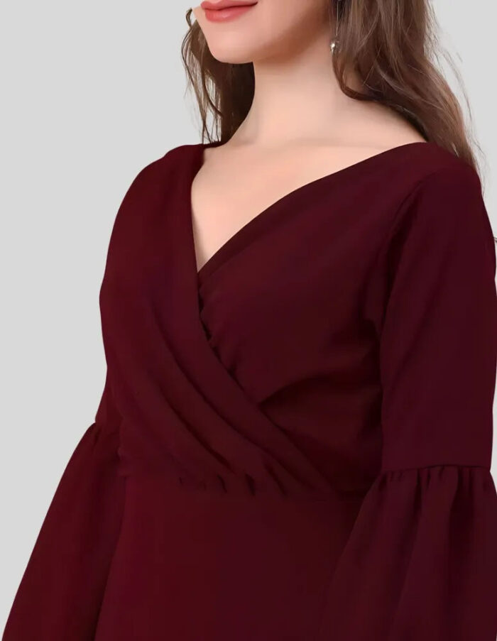 Casual and party wear maroon V-neck bodycon dress by ZELZIS