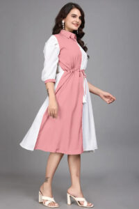 Casual and party wear pink colourblock dress with inner