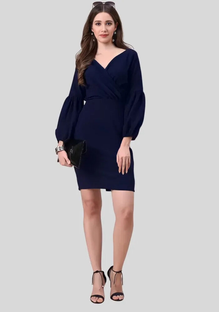 Chic blue V neck polyester bodycon dress for occasions
