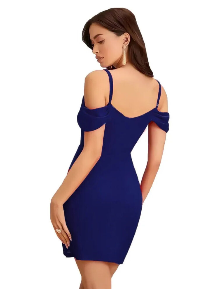 Chic blue solid knee-length dress with shoulder strap by ZELZIS