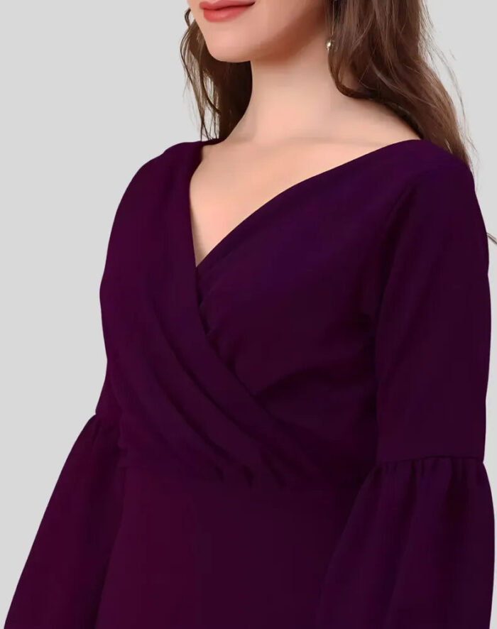 Chic purple V-neck polyester bodycon dress by ZELZIS