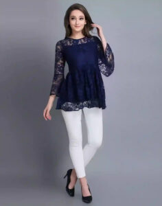 chic blue russle net and crepe inner top for casual and party wear