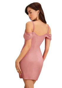 cold shoulder knee length pink dress