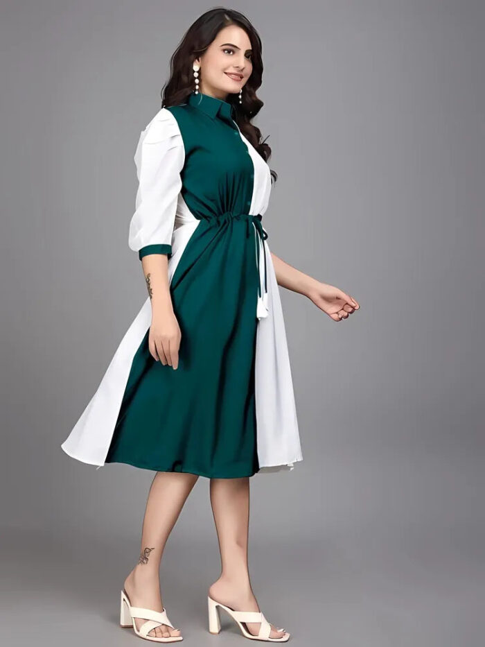 Colourblock green cotton fit & flare dress with inner by ZELZIS