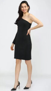 Comfortable black one shoulder bodycon dress for casual & party wear by ZELZIS