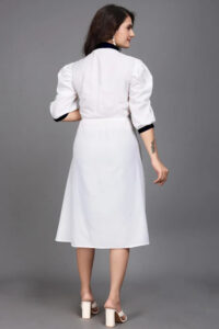 Comfortable blue fit & flare dress with inner and stylish belt