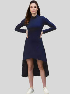 Comfortable blue high low polyester western bodycon dress