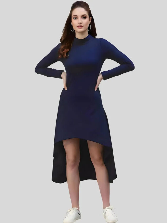 Comfortable blue high low polyester western bodycon dress