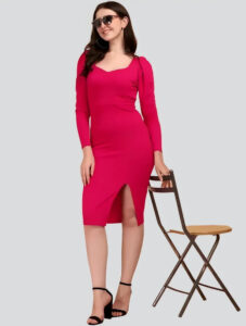 Comfortable pink knee-length bodycon dress ideal for casual & party wear by ZELZIS