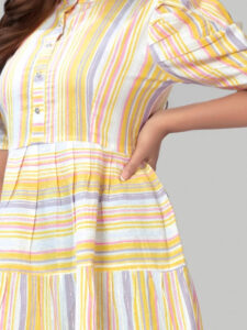 Comfortable yellow stripe cotton dress for casual and party wear