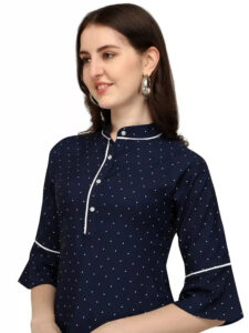 comfortable blue polka dot hip length tunic top for daily use