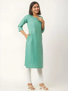 comfortable light green three-quarter sleeve kurti