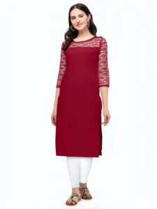 comfortable maroon A-line kurti made with soft fabric