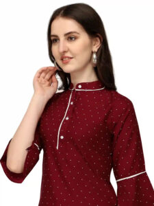 comfortable maroon polka dot tunic top with bell sleeves