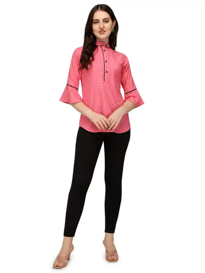 comfortable pink tunic top with bell sleeves for casual outings