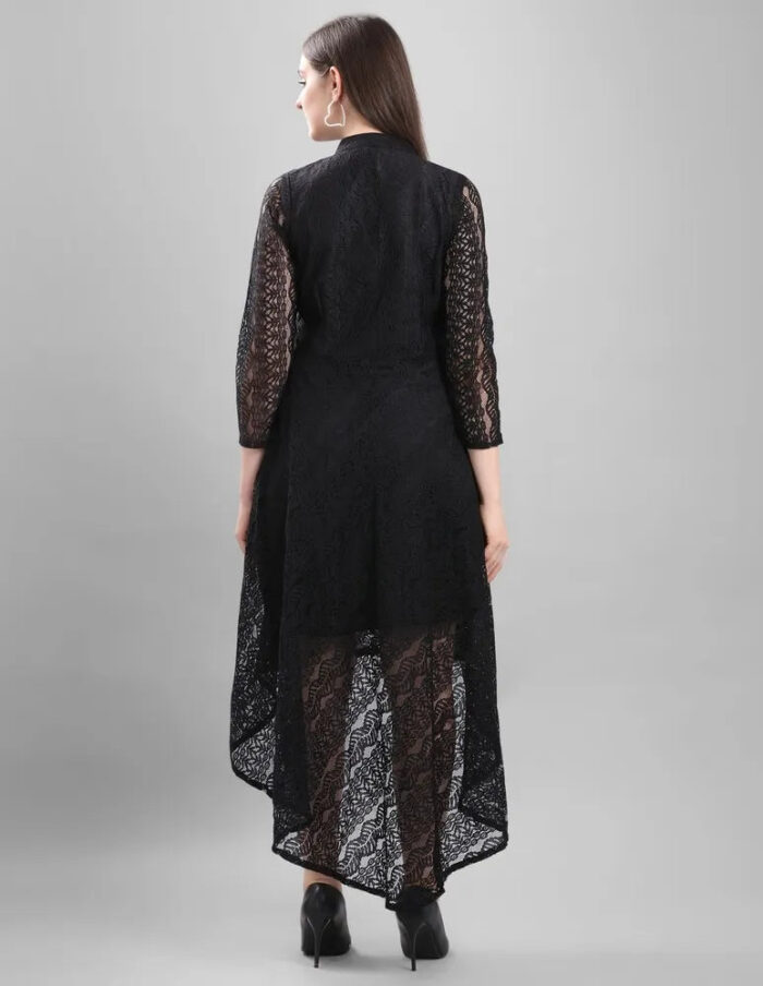Designer black coding net high low dress with crepe inner by ZELZIS