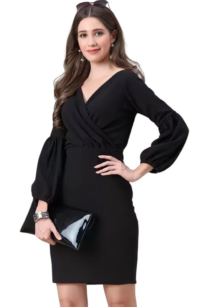 Designer black V-neck bodycon dress for special occasions