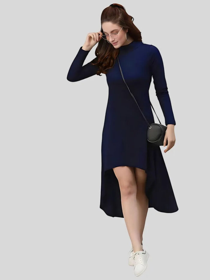 Designer blue high low polyester western bodycon dress
