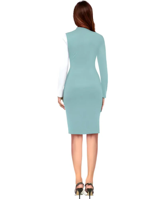 Designer light green & white colourblock knee-length polyester bodycon dress by ZELZIS