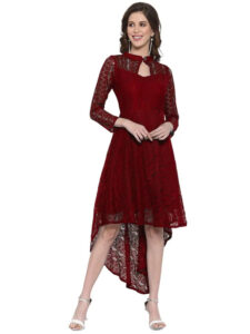 Designer maroon coding net high low dress with inner