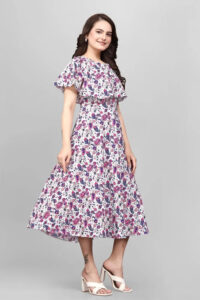Designer pink floral crepe wrap maxi dress with flared sleeves by ZELZIS