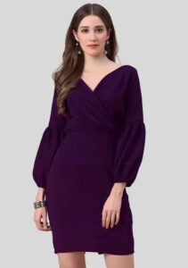 Designer purple bodycon dress with V-neck by ZELZIS