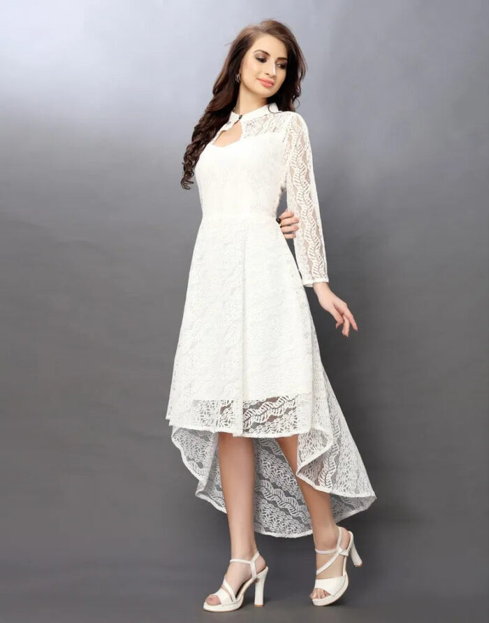 Elegant white high low dress with inner