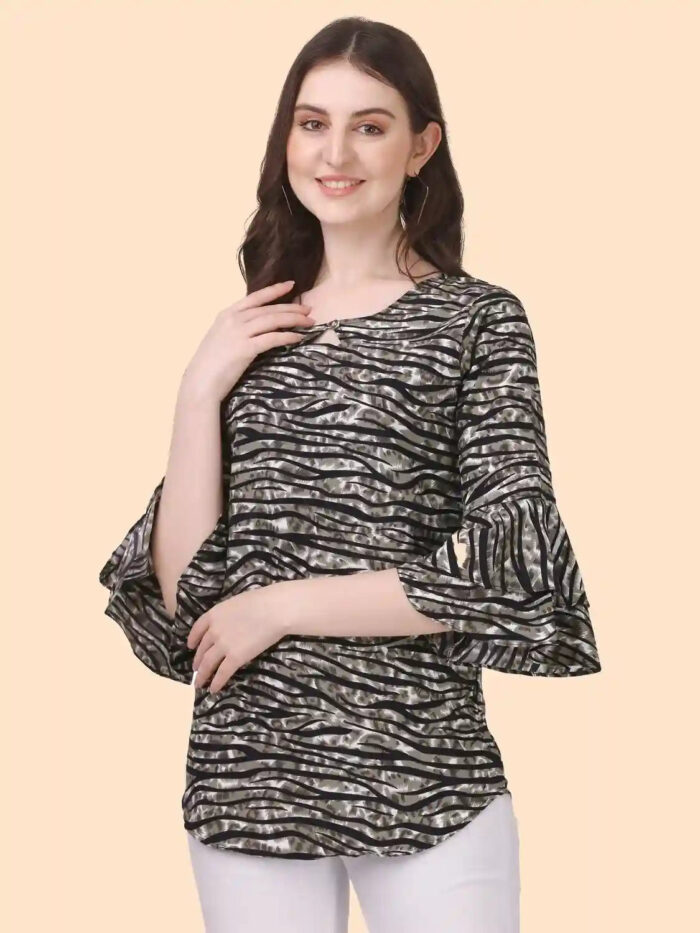elegant black crepe tunic with striped pattern for casual wear