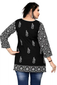 elegant black rayon tunic top with round neck and regular sleeves