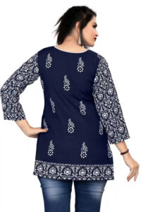 elegant blue digital printed tunic top with regular sleeves